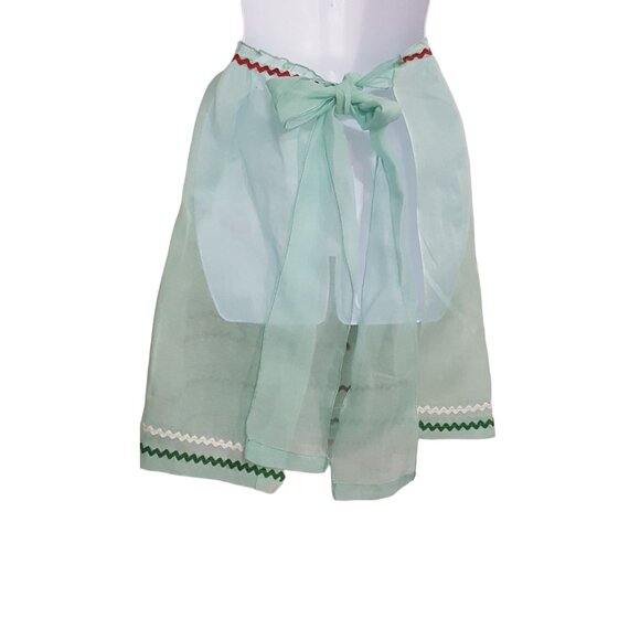 Vintage 50s 60s Half Apron Sheer Mint Green Rick Rack Trim Party Entertaining - Picture 5 of 6